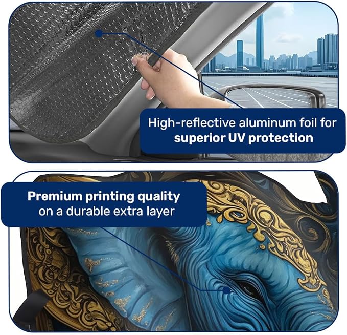 GENANY Elephant Windshield Cover for Car SUV Truck (55x30 Inches), Foldable Heat Shield, Shades for Front Windows, Protector Blocks UV, Car Decor