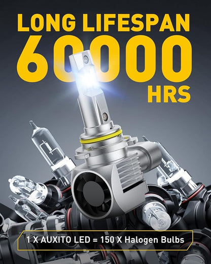 AUXITO 9012/HIR2 Bulbs, 50000LM Brightness 900％ Brighter, 6000K White, Canbus Ready Plug and Play HIR2 Halogen Fog Lamp Replacement, Pack of 2