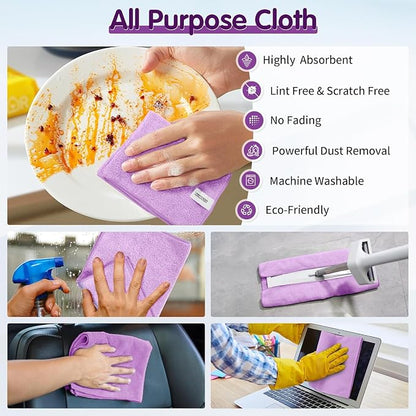 FIXSMITH Purple Microfiber Cleaning Cloth -Pack of 12, Highly Absorbent Cleaning Rags, 16"X12" All Purpose Cleaning Towels for Housekeeping, Kitchen, Car, Lint Free and Reusable Microfiber Towels