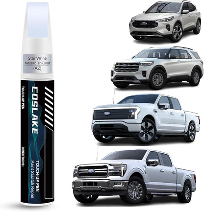 Car Touch Up Paint(Star White Metallic Tri-Coat(AZ)) for Ford, Car Paint Scratch Repair Kit, Quick & Easy Solution to Repair, 2 in 1 Scratch Remover Pen with 2PCS Disposable Micro Applicators