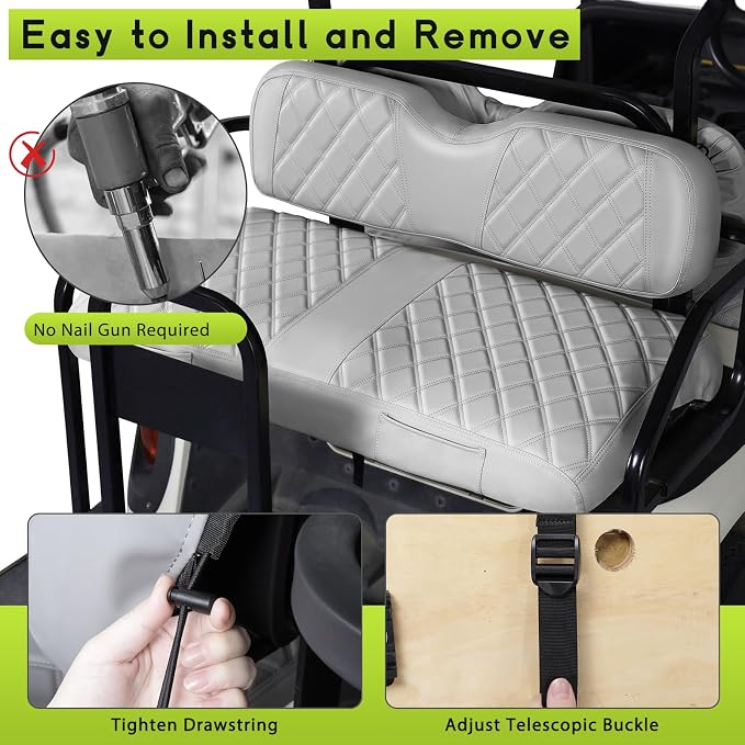 Full Set Golf Cart Seat Covers for EZGO RXV OEM, Grey | Front & Rear Set (2-Piece), Premium Vinyl Leather Replacement Standard Cushion Covers, No Tools Needed & Easy to Clean
