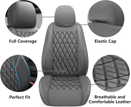 NS YOLO Leather Car Seat Covers,Universal Fit for Most Cars,SUVs and Sedans,Waterproof Luxury Leatherette Cushions, 5 Seats Protectors (Grey, Full Set-5 Seats(Front and Rear))
