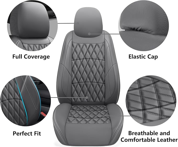 NS YOLO Leather Car Seat Covers,Universal Fit for Most Cars,SUVs and Sedans,Waterproof Luxury Leatherette Cushions, 2 Seats Protectors (Grey, Front Pair-2 Seats(Driver and Passenger))