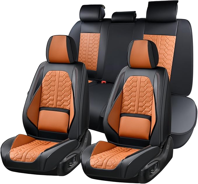 Huidasource Seat Covers, Car Seat Covers Front and Rear Seat Full Set, Full Coverage Waterproof Nappa Leather Car Seat Cushion Covers Protector Fit for Most Cars SUV Trucks, Black & Brown