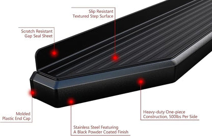 APS 6-inch (Black Stainless Steel Powder Coated Flat Style) Running Boards Nerf Bars Side Steps Compatible with Toyota Tacoma 2005-2023 Double Crew Cab