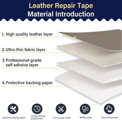 Zenyao Leather Repair Patch Tape - Self Adhesive Leather Repair Kit for Car Seat Furniture, Heavy Duty Vinyl Repair Patch for Couch Sofa, Waterproof for Rips Scratches Tears, 12x30 Inch Roll, Beige