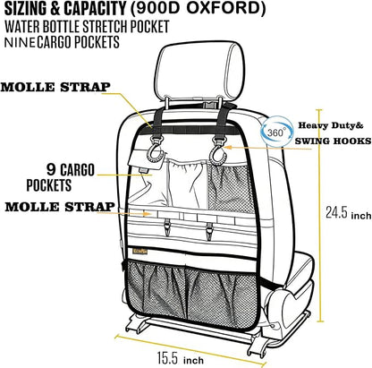 ECWKVN Car Seat Back Organizer, Heavy Duty Back Seat Organizer with Multiple Storage Pockets, Work Truck & SUV Seat Back Storage Bag for Tools, Tablet, Bottles & Essentials – Universal Fit