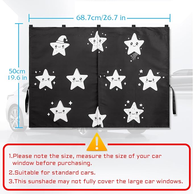 Car Window Shades, 2 Packs Magnetic Car Sun Shades for Baby, 2 Layers for Blackout/See Through Options Stars Pattern Side Window Curtain for Kids Heat/UV Blocker
