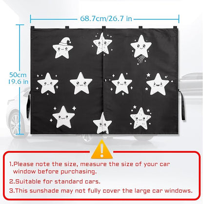 Car Window Shades, 2 Packs Magnetic Car Sun Shades for Baby, 2 Layers for Blackout/See Through Options Stars Pattern Side Window Curtain for Kids Heat/UV Blocker