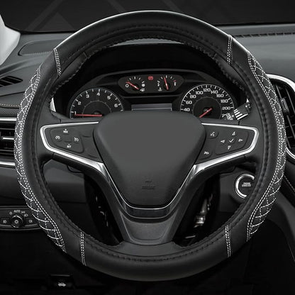West Llama Customized Auto Car Steering Wheel Cover for Toyota Rav4 Corolla Camry Highlander (Diamond Quilted-Black+Gray-Standard Size)