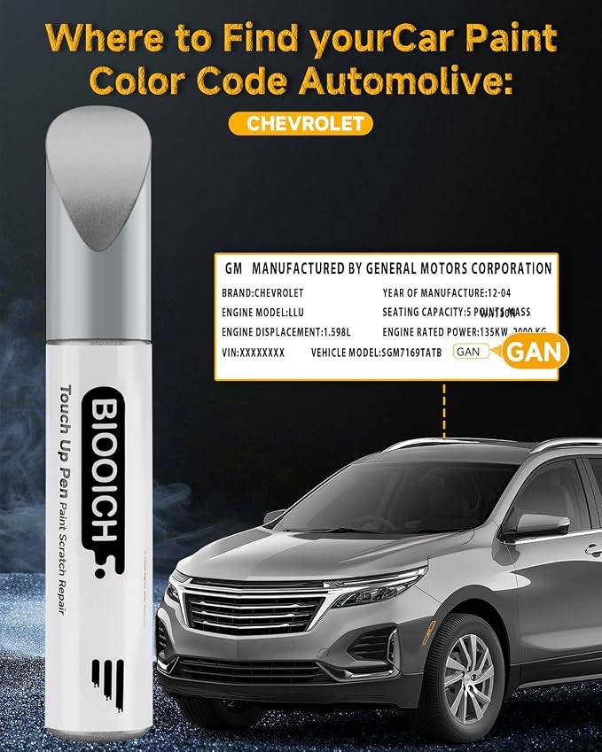 Touch Up Paint Pen Exact Color Match Car Chip and Scratch Repair (for Chevrolet, Ice/Quick Silver/Switchblade Met(GAN/9W5/WA636R))