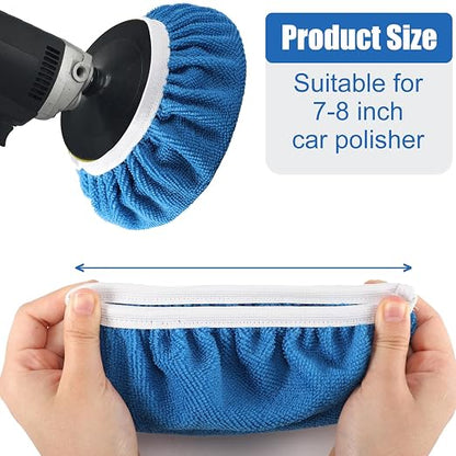 20 Pieces Polishing Bonnet Pads,Car Polisher Pad Bonnet 7-8 Inch, Car Buffer Bonnets Microfiber Bonnet Waxers Bonnet Set,Mix Pack 12 Microfiber 4 Non Woven 4 Woolen for Car Polisher