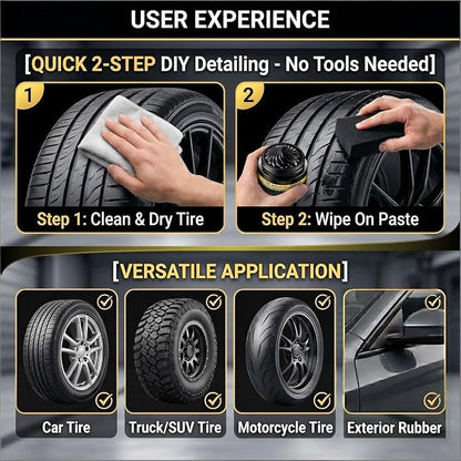 Tyre Nourish Cream, Long-Lasting Tire Shine Gel & Tire Polishing Paste for Deep Black Gloss, Waterproof Tire Coating Paste with UV Protection for Car & Motorcycle Care (3PCS)