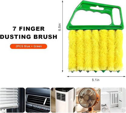 2 PCS Blind Cleaner Duster Tool, 7 Finger Handheld Duster Window Shutters Dusting Cleaner Brush, Washable Mini Blinds Dust Cleaning Tools for Car Air Conditioner Vent (Blue+Green)