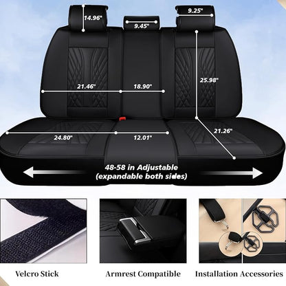 Coverado Car Seat Covers Full Set, 5 Seats Front Seat Cover and Back Seat Covers for Cars, Automotive Seat Covers Nappa Leather Waterproof Seat Covers, Car Seat Protectors Universal for Cars Black