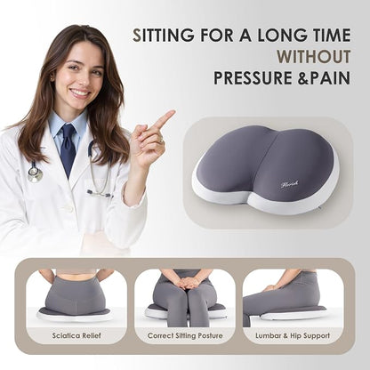 FLORICH Car Seat Cushion and Back Support for Car Ultrathick Memory Foam Office Chair Cushions with Lumbar Support Pillow for Sciatica & Back & Tailbone Pain Relief-Dark Beige Grey