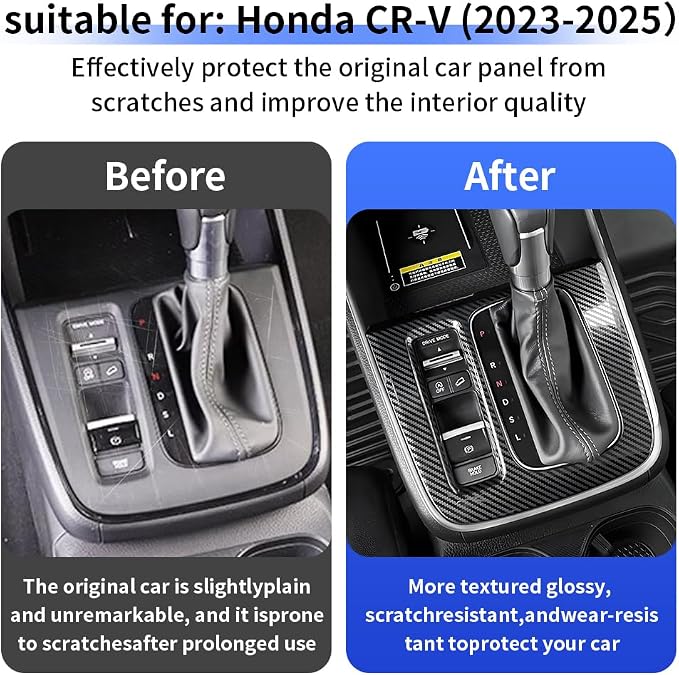 Car Central Control Gear Shift Panel Trim Cover for Honda CRV 2023 2024 2025 2026 and Honda CR-V Hybrid 2023-2026 Auto Interior Decor Accessories Center Console Protection Frame Carbon Fiber Style