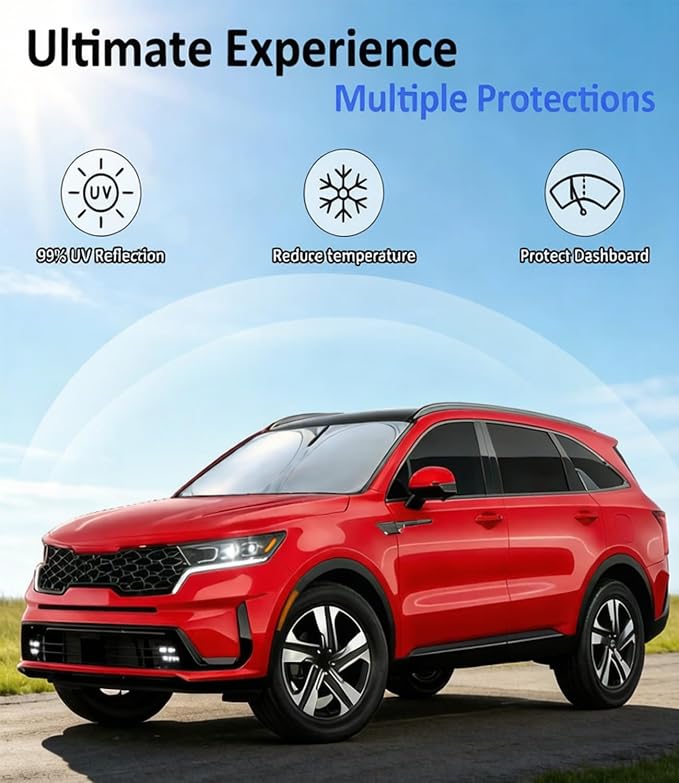 Windshield Sun Shade Fit for Kia Sorento 2021-2026, Car Front Window Sunshade with 240T Sun Visor Protector Blocks UV Rays Heat Sun Shield Accessories