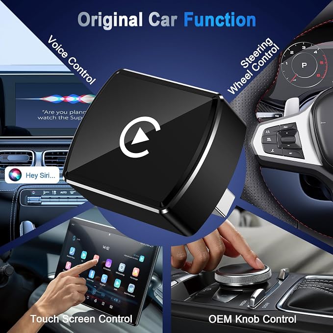 Wireless CarPlay Adapter for iPhone ＆ Android, Convert 2-in-1 Wired to Wireless Adapter for CarPlay & Android Auto, Plug and Play, Fast Stable Connection & No Delay, Universal Smart Screen Converter