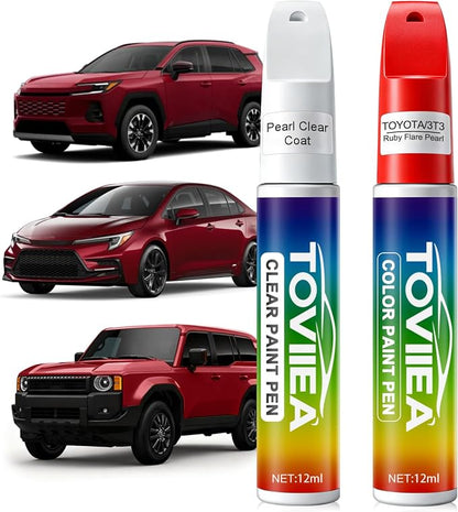Ruby Flare Pearl(3T3) Touch Up Paint Compatible with TOYOTA,2-In-1 Car Scratch Remover Pen,Car Paint Scratch Repair Kit for Scratches,Chips & Nicks,2-PCS SET