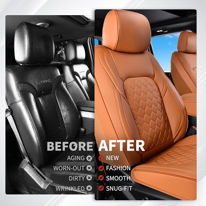 Huidasource F150 Truck Seat Covers Fit for 2015-2025 Ford F150 & 2017-2025 F250 F350 F450 Crew Cab XL XLT Lariat King Ranch Platinum, Full Coverage Leather Automotive Seat Cover(Full Set/Brown)