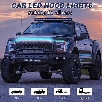 Car Hood Light Strip, 70 Inch LED Strip Lights for Car, Universal Engine Hood Guide Decorative Light Bar, 12V Flexible Headlight Waterproof Daytime Running Light for Cars, SUVs, Trucks (Ice Blue)