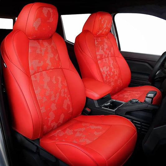Carlimeki Leather Seat Covers Custom Fit for Tacoma Gen 4th (2024-2026) Double Cab, for SR, SR5, TRD PreRunner, TRD Sport, TRD Off-Road, Limited, Trailhunter - Armrest Covers Included - Fully Covered