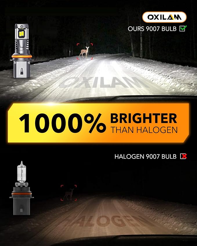 OXILAM 9007 LED Bulbs, 1000% Brighter Ultra-Bright, 3 Min Quick Install, Wireless Plug and Play, 20 Years Lifespan, No Flicker, 99% Compatibility, Pack of 2