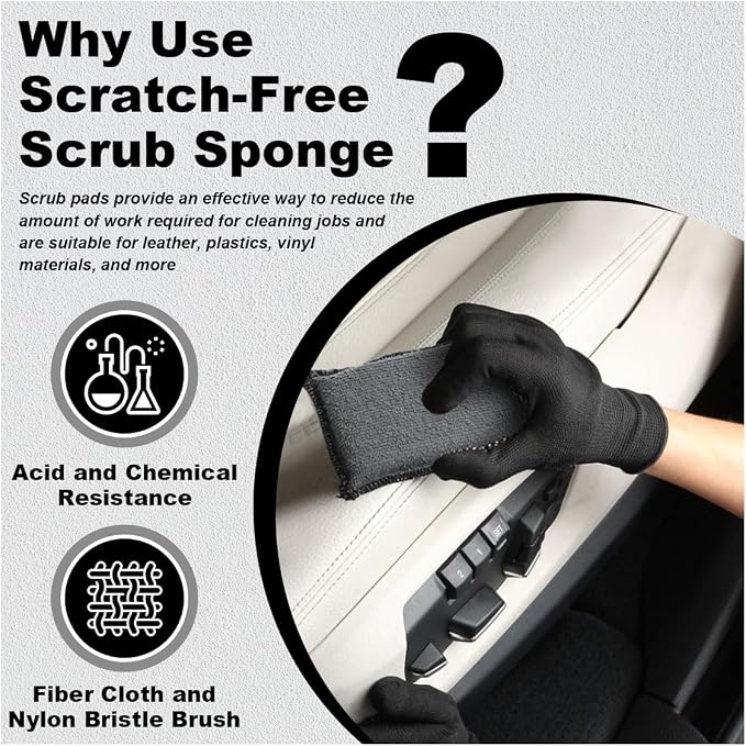 3PCS 5"×3" Car Interior Scrubbing Sponges, Microfiber Car Wash Sponges, Auto Detailing Scrub Pads, Interior Cleaning Sponges for Car Leather, Plastic, Vinyl, Upholstery (Gray Black)