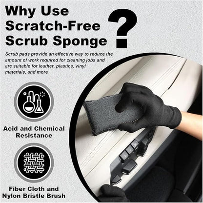 3PCS 5"×3" Car Interior Scrubbing Sponges, Microfiber Car Wash Sponges, Auto Detailing Scrub Pads, Interior Cleaning Sponges for Car Leather, Plastic, Vinyl, Upholstery (Gray Black)