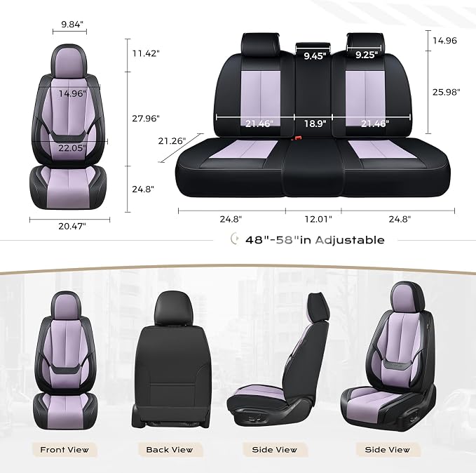 Coverado Seat Covers, Car Seat Covers Full Set, Leather Seat Covers for Cars, Car Seat Protector, Black Car Seat Covers Front Seats and Back Seats Universal Fit for Most Cars Purple