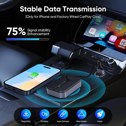Wireless CarPlay Adapter for iPhone, 2026 Wired to Wireless CarPlay Dongle, Plug & Play USB-C Adapter, 5.8GHz WiFi, Bluetooth 5.3, Auto Connect, Low Latency, for Cars 2015+