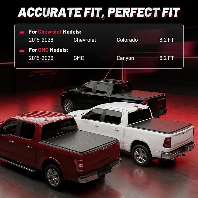 BDFHYK Hard Tri Fold Tonneau Cover for Chevy Colorado GMC Canyon 2015-2026 6.2 FT Long Bed, Waterproof Hard Folding Truck Bed Cover with Anti-Theft Lock, Easy Install for Camping and Work Trucks