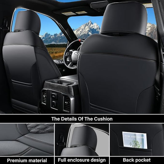 Coverado Car Seat Covers Curved Full Set, Black Seat Covers for Dodge RAM 1500 Compatible with 2009-2018 Ram 1500, 2010-2024 Ram 2500 3500 Dodge RAM Accessories Automotive Seat Covers