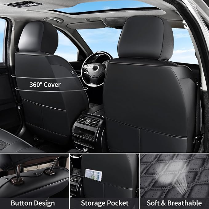 Huidasource Dodge Ram Seat Covers, Front & Rear Pickup Truck Leather Seat Cover Fit for 2009-2018 1500, 2010-2025 2500/3500 Crew Mega Cab, 2019-2025 ram 1500 Classic only (Full Set/Black)