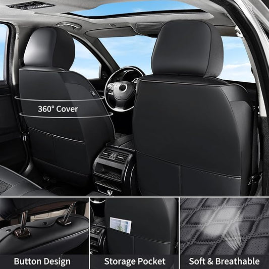 Huidasource Dodge Ram Seat Covers, Front & Rear Pickup Truck Leather Seat Cover Fit for 2009-2018 1500, 2010-2025 2500/3500 Crew Mega Cab, 2019-2025 ram 1500 Classic only (Full Set/Black)