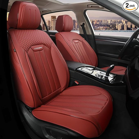 Red Seat Covers for Cars, 2Pcs Universal Leather Car Seat Covers Front Seats, Full Coverage Automotive Seat Covers for Most Sedans Trucks SUVs, Waterproof Breathable Car Seat Cover
