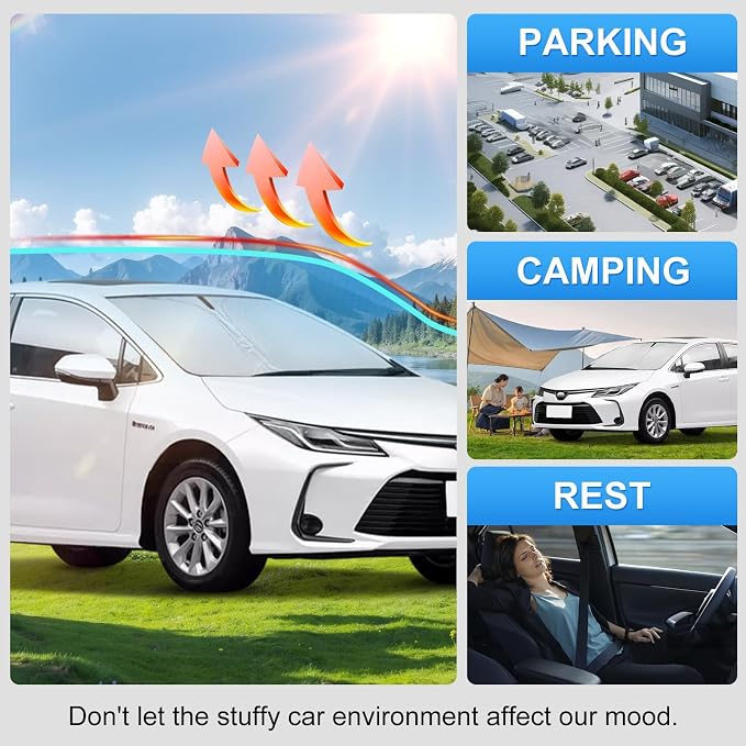 Custom Fit Windshield Sun Shade for Toyota Corolla 2020-2026 | Custom Fit Windshield Cover, Blocks UV Rays, Double-Layer Heat Shield, Durable Frame, Easy Fold & Storage
