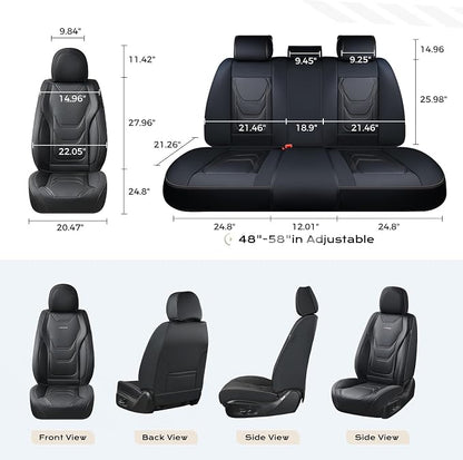 Coverado Car Seat Covers Full Sets, 5 Piece Car Seat Protector Waterproof Leather Seat Cushion Universal Fit for Truck Automotive Vehicles Black