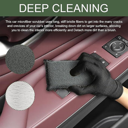 2PCS Car Interior Scrubbing Sponge, Scrub Pads Car Detailing, 5.9'' x 3.5'' Microfiber Auto Interior Cleaning Scrub Applicator, Auto Wash Sponge Pad for Vehicles Leather Plastic (Gray White)