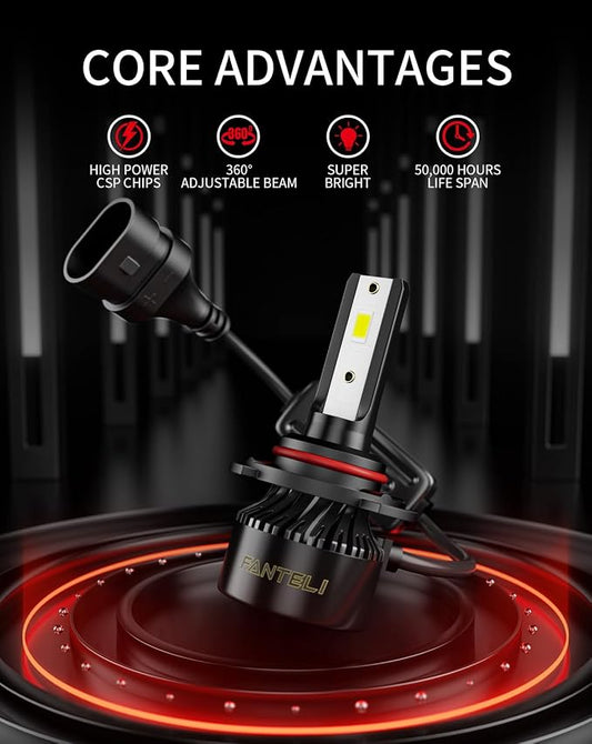 𝟗𝟎𝟎𝟓/𝐇𝐁𝟑 Bulbs 800% Brighter 34000LM 6500K Cool White, Backup 1:1 Design with Cooling Fan, Plug and Play Quick Install Off Road Lights, Pack of 2