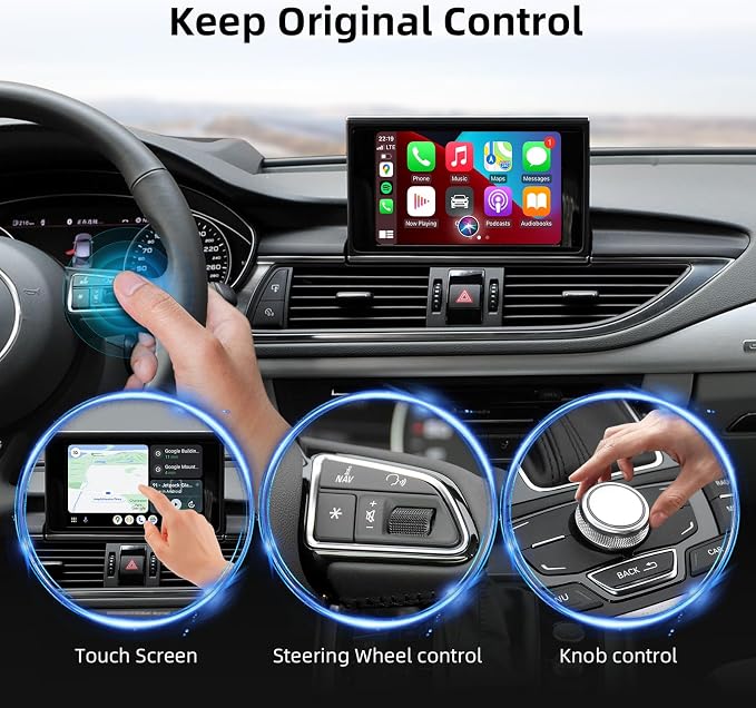 CarPlay Android Auto Adapter Decoder Retrofit Kit Fits Audi 2010-2015 A6 & A7 with MMI 3G System, Supports Wireless CarPlay&Android Auto/Voice Control/Mirror Link/Camera/USB Drive/Navigation