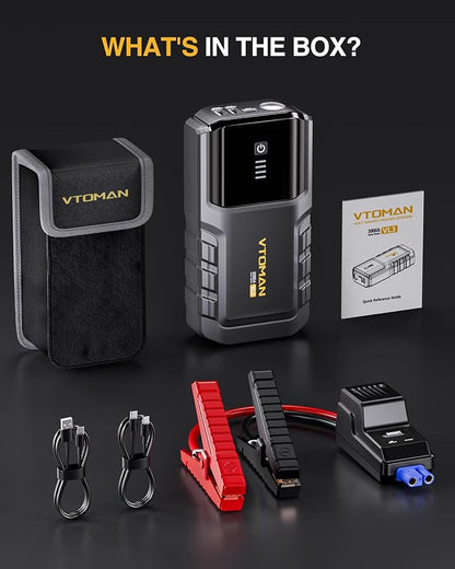 VTOMAN VL3 Jump Starter Upgraded with LiFePO4 Battery, 3000A Portable Car Battery Booster for Up to 7.0L Gas and 5.0L Diesel Engines, 12V Jump Box with LED Flashlight, Jumper Cable, Storage Bag