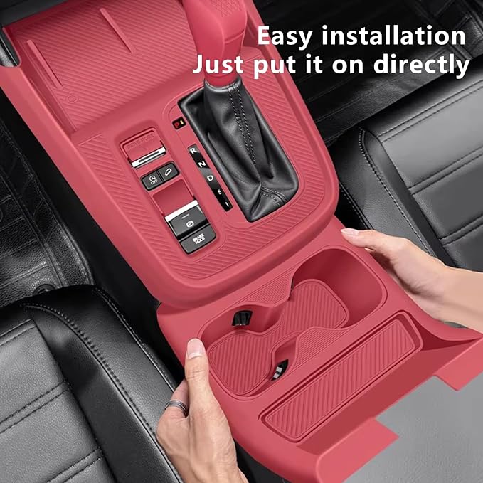 Temmis Center Console Silicone Organizer with Cup Holder for Honda CRV 2023-2026, Full-Wrap Center Consel Electrostatic adsorption Cover for Honda CRV-Red