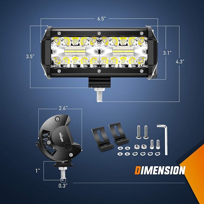 Nilight LED Pods 4PCS 6.5 Inch 120W Light Bar Triple Rows Spot Flood Combo Driving Light Waterproof Led Work Light Off-road Truck Car ATV SUV Cabin Boat, 2 Years Warranty
