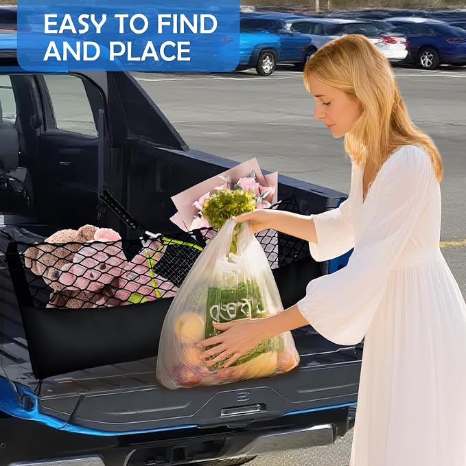 Truck Bed Cargo Net for 2013-2026 Chevy Silverado&GMC Sierra 1500/2500HD/3500HD Accessories, Envelope Style Trunk Mesh Cargo Net, Heavy Duty&Double-Layer Nylon Storage Rear Netting Holder Organizer