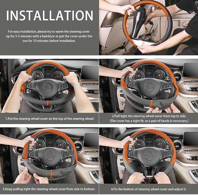 COFIT Breathable Car Steering Wheel Cover 15 inch Auto Universal Leather Wrap Non-Slip Steeringwheel Protector Automotive Interior Accessories, Purple (Suit for 14.5-15 inch)