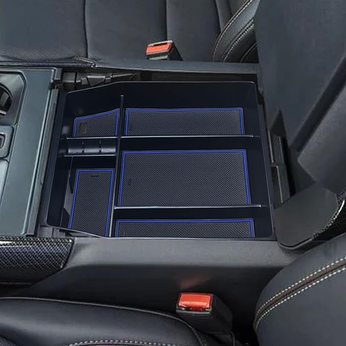 Zxiaochun Center Console Organizer Compatible with 2021 2022 2023 2024 Ford F150 Interior Accessories, Armrest Box Insert Storage Tray (Full Console w/Bucket Seats ONLY)-Blue Trim