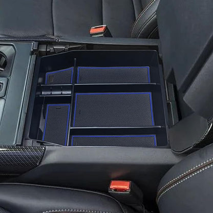 Zxiaochun Center Console Organizer Compatible with 2021 2022 2023 2024 Ford F150 Interior Accessories, Armrest Box Insert Storage Tray (Full Console w/Bucket Seats ONLY)-Blue Trim