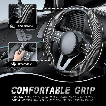 WOCOCN 2pcs Car Steering Wheel Cover,Anti-Skid Carbon Fiber Steering Wheel Protector for Men Women,Multiple Color Options,Universal for Most Car Interiors Accessories (Bright Silver)